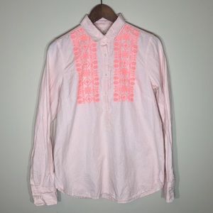 J. Crew Coral Neon Embroidered Button Down
